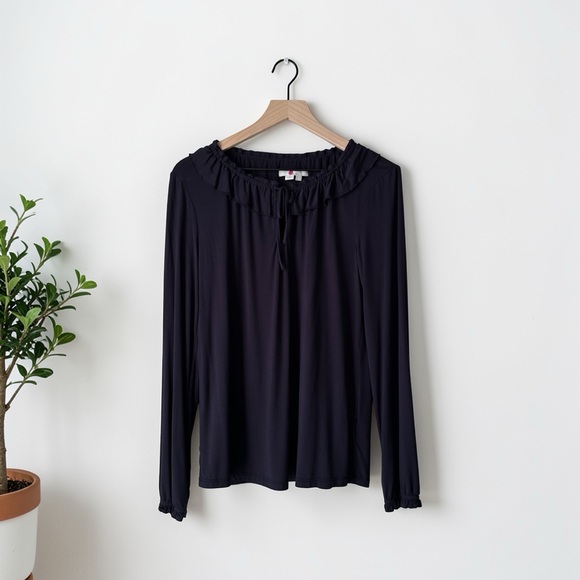 Boden Tops - Boden Women's Blue Round Neck Ruffle Tie Neck Long Sleeve Blouse Size 6
